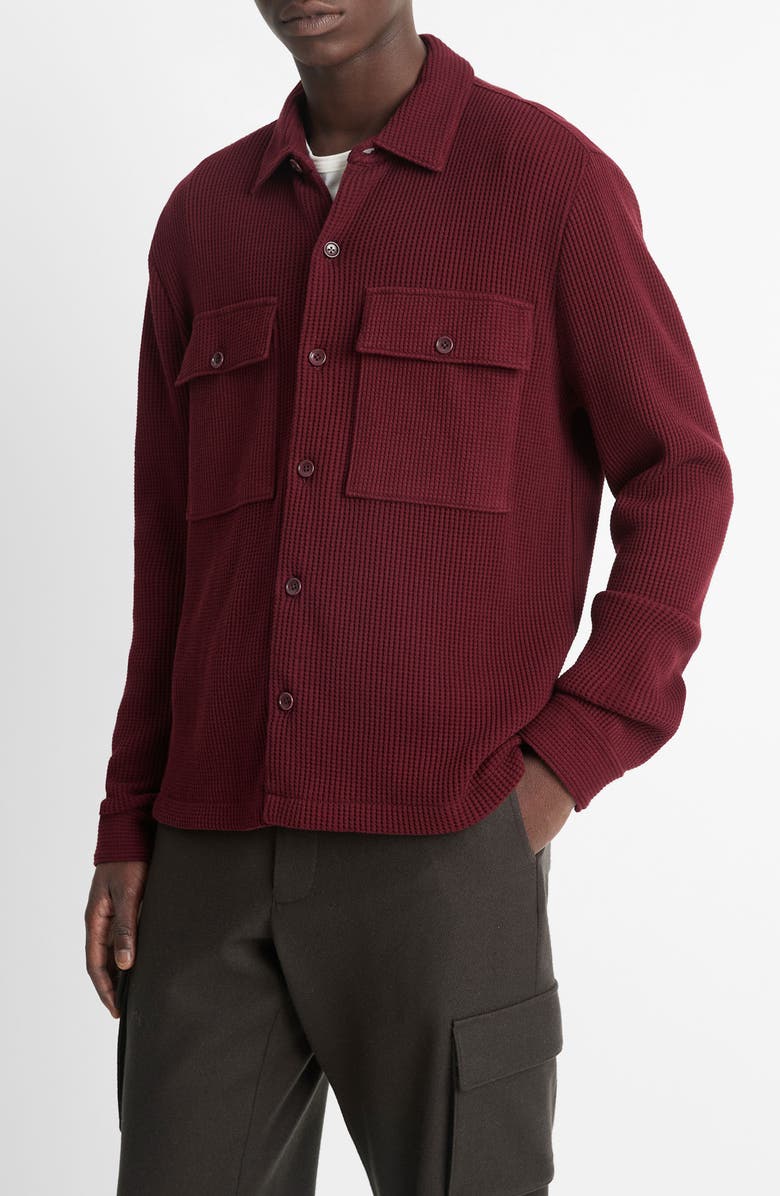 Vince Chunky Waffle Stitch Button-Up Shirt, Main, color, Dark Malbec