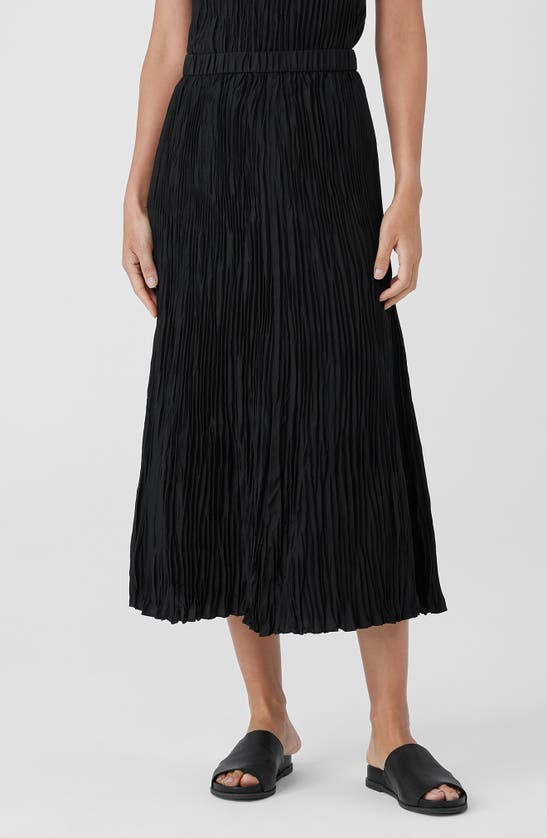 Shop Eileen Fisher Pleated Silk Midi Skirt In Black