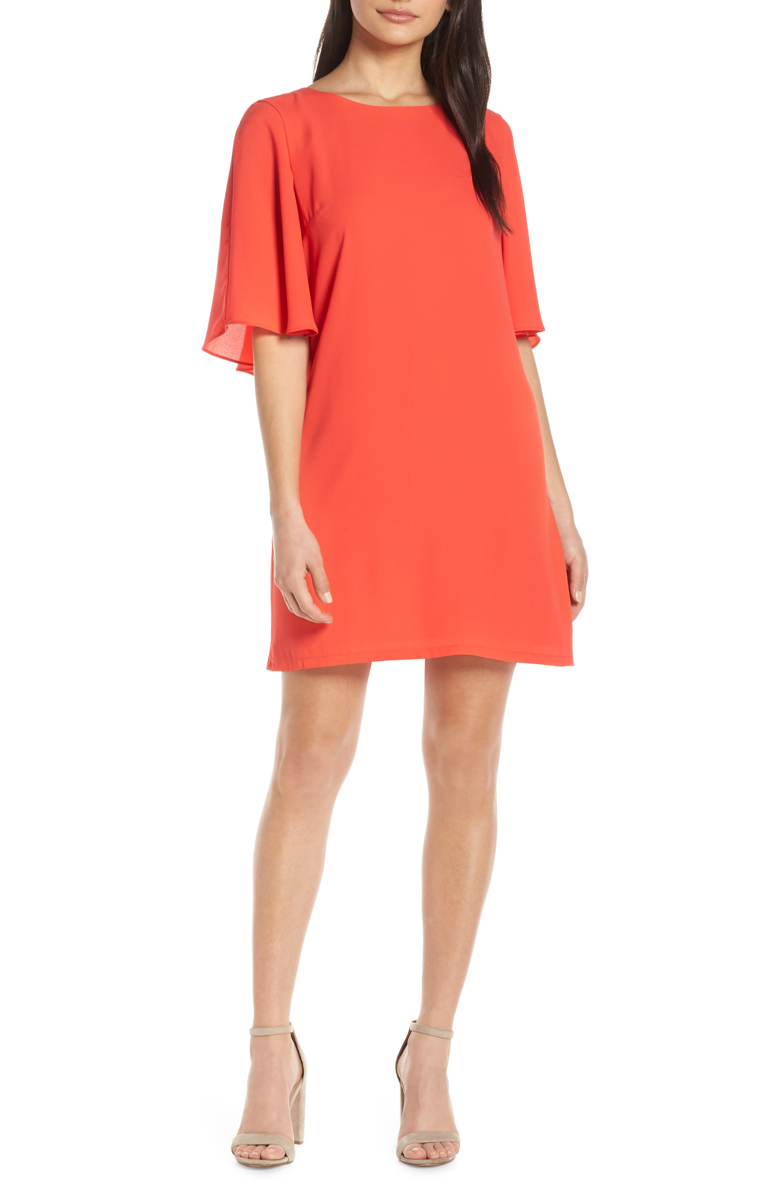 Forest Lily Cape Shift Dress, Red