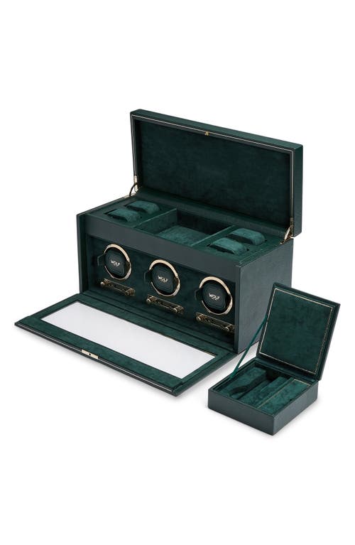 Wolf British Racing Green Triple Watch Winder & Case In Green