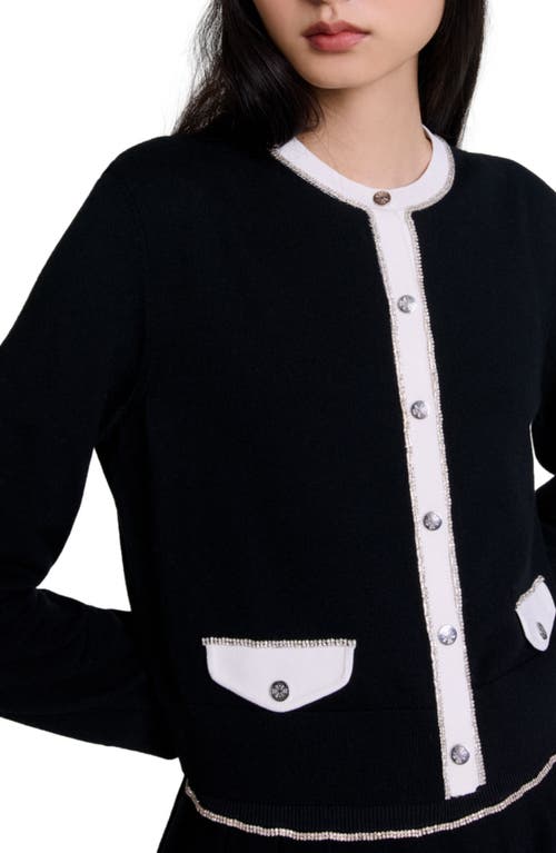 Shop Maje Rhinestone Cardigan In Black