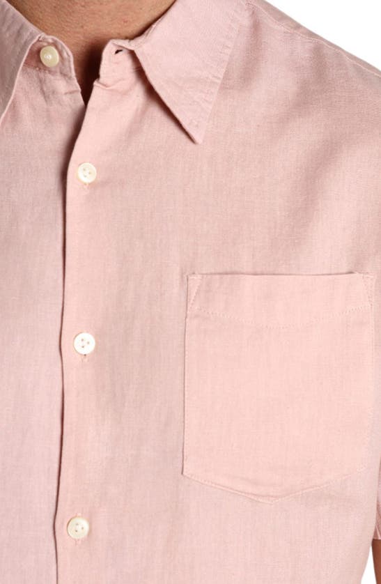 Shop Jachs Solid Short Sleeve Cotton & Linen Button-up Shirt In Pink