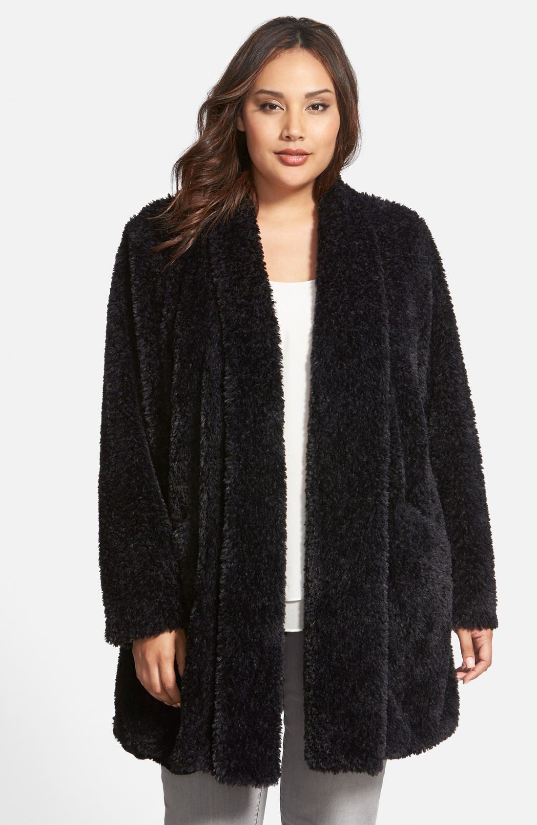 Cole New York 'Teddy Bear' Faux Fur Clutch Coat (Plus Size