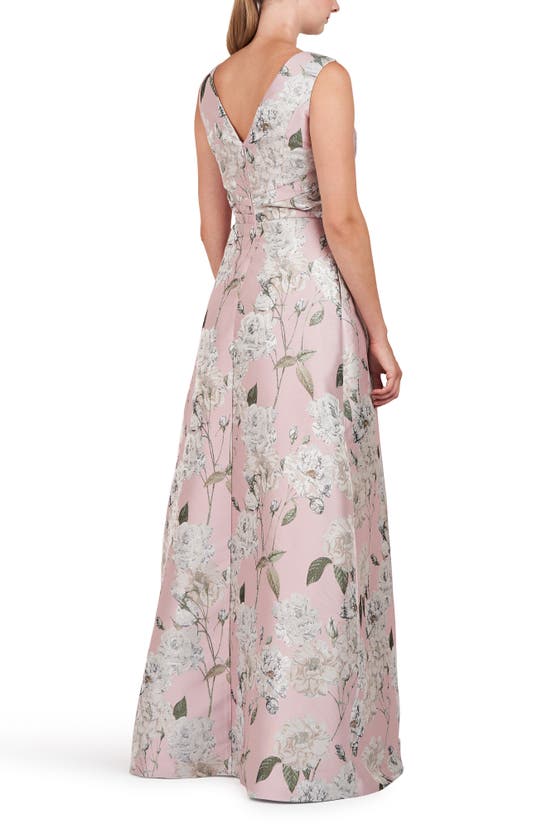 Shop Kay Unger Liliana Metallic Floral Sleeveless Gown In Pink Pearl