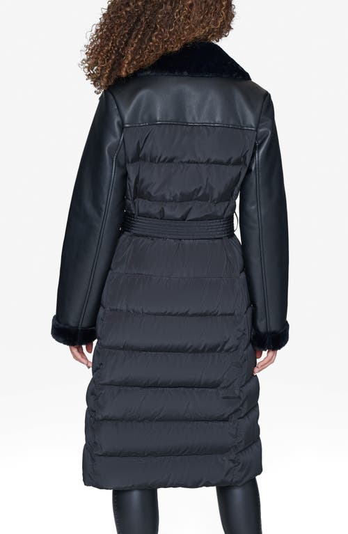 Karl Lagerfeld Paris Faux Fur Trim Quilted Coat In Black