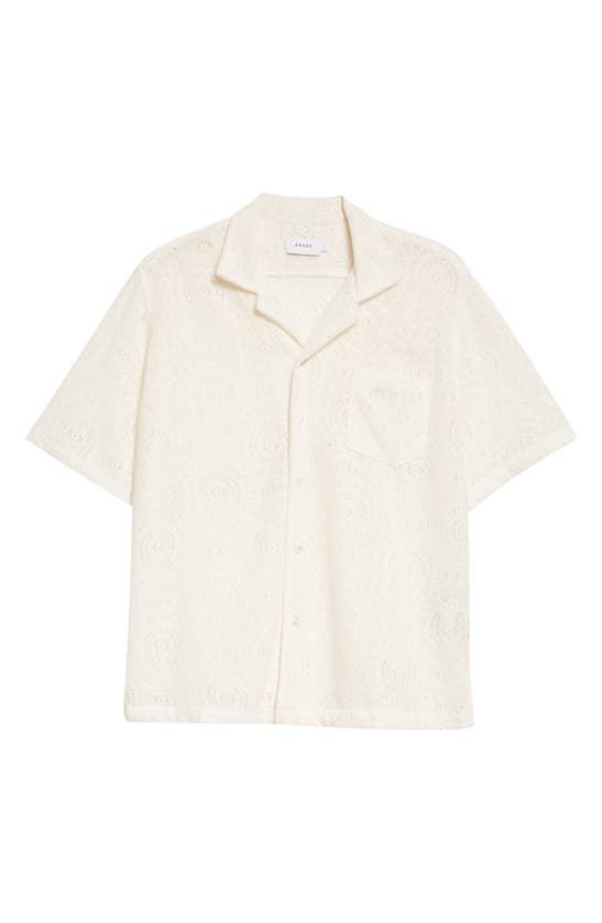 Ajor Short Sleeve Lace Button-up Camp Shirt In Crème
