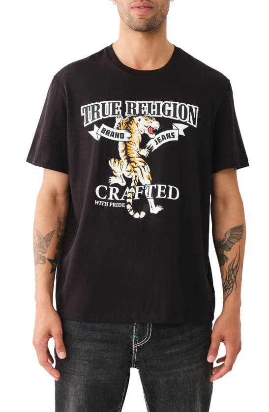 Shop True Religion Brand Jeans Tiger Logo Cotton Graphic T-shirt In Jet Black