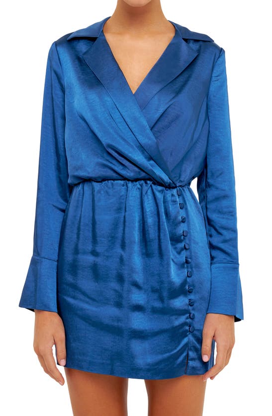 Endless Rose Long Sleeve Satin Dress In Olympian Blue In Olympian
