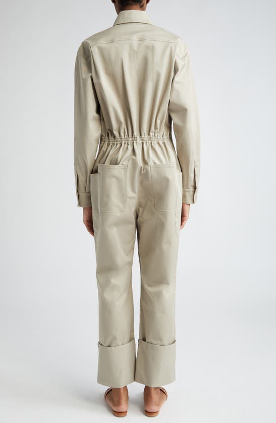 Shop Max Mara Caraibi Stretch Cotton Workwear Jumpsuit In Sage Khaki