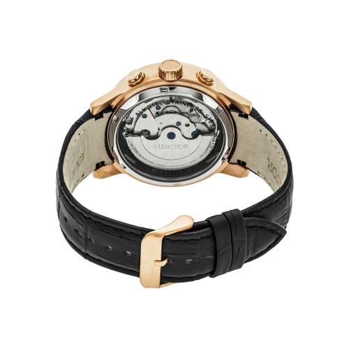 Heritor Automatic Men's Silver / Rose Gold Hannibal Semi-skeleton Leather-band Watch With Day And Date - Rose Gold, Si In Rose Gold/silver