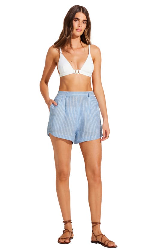 Shop Vitamin A The Getaway Linen Cover-up Shorts In Summer Stripe Linen