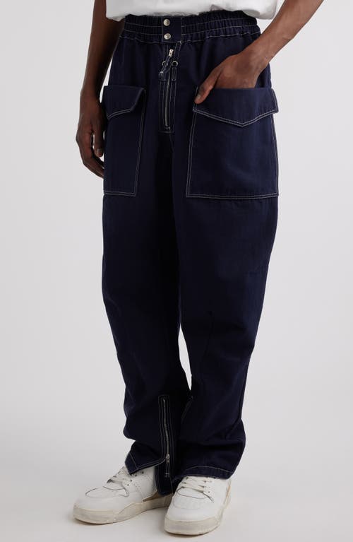 Shop Isabel Marant Tilseno Zip Hem Cotton Pants In Midnight