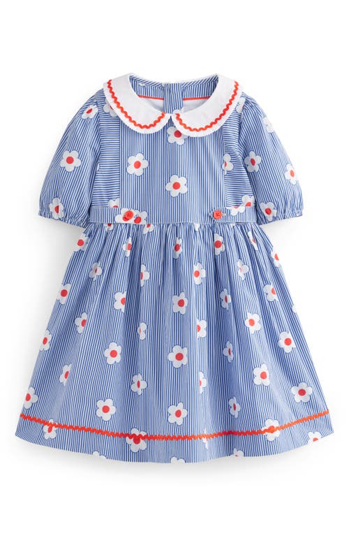 Mini Boden Kids' Floral Rickrack Trim Cotton Dress Blue Jay Daisy Stripe at Nordstrom,