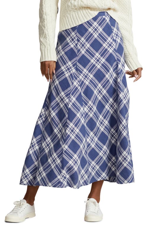 Polo Ralph Lauren Plaid Linen Maxi Skirt in 1477 Blue Multi Plaid