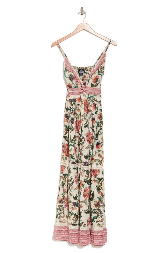 Shop Angie Floral Tiered Twist Front Maxi Dress In Ivory