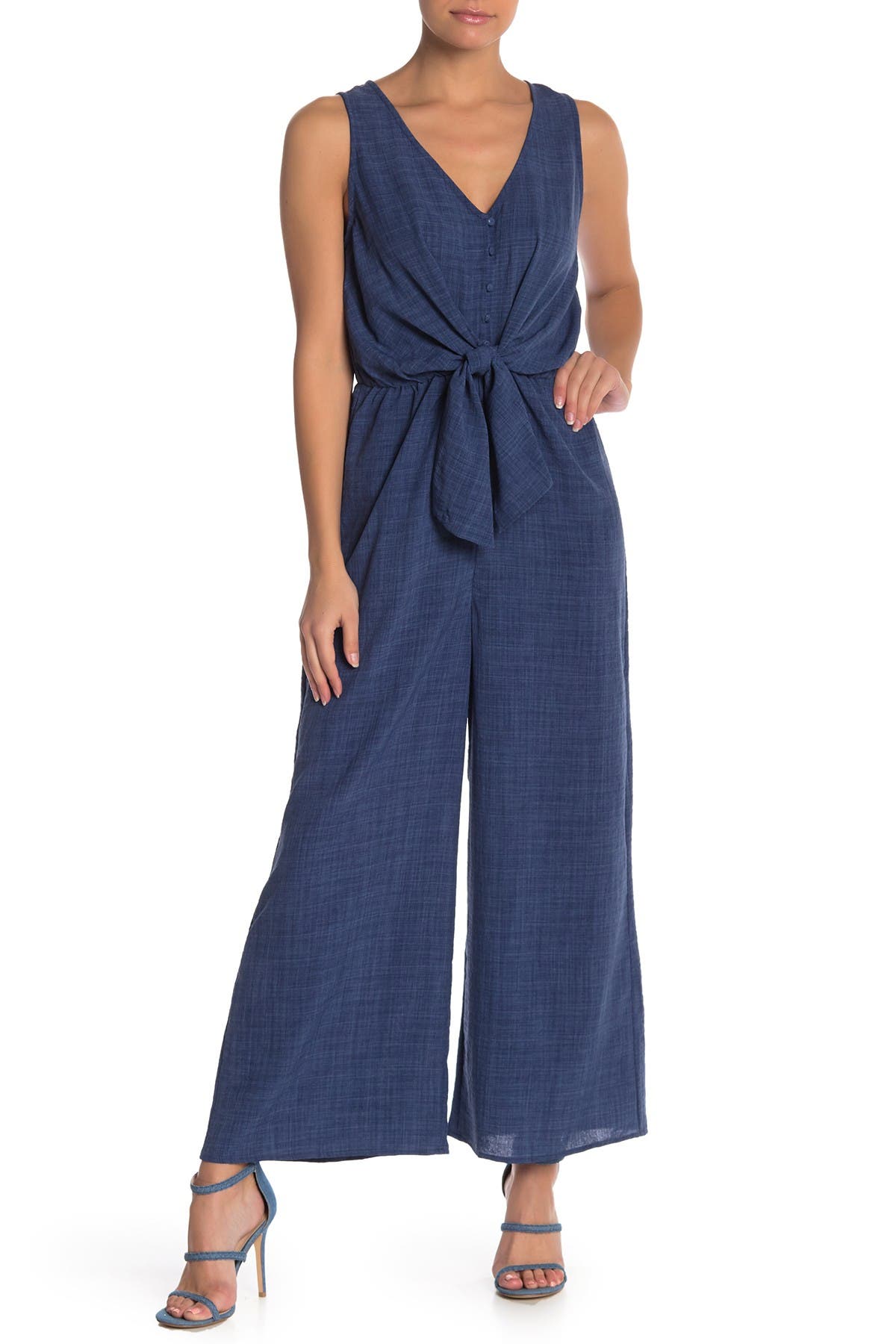 denim v neck jumpsuit