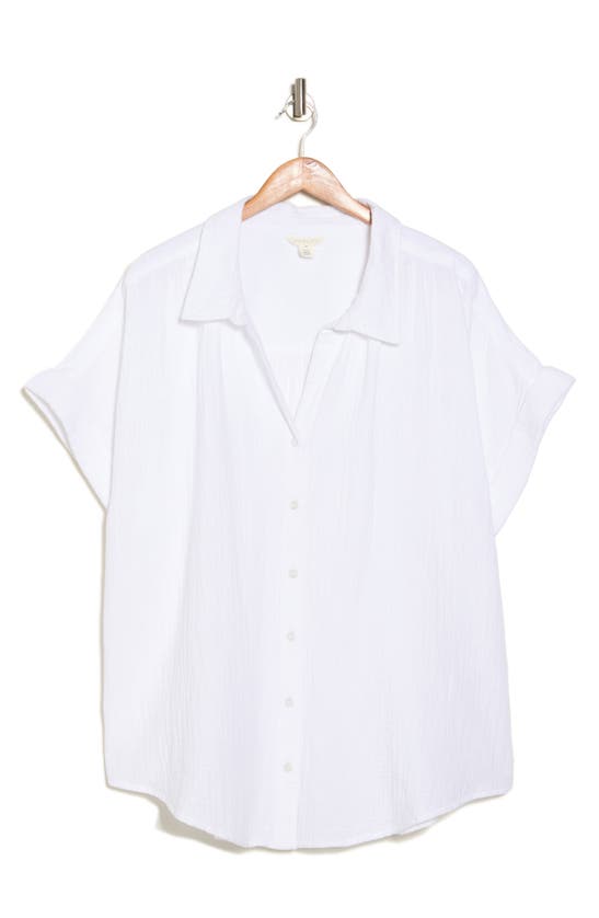 Caslon Duo Gauze Camp Shirt In White