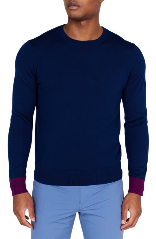 Windward Contrast Cuff Merino Wool Sweater in Navy