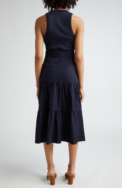 Shop Veronica Beard Austyn Belted Sleeveless Dress In Navy