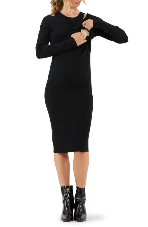 Shop Ripe Maternity Dayna Rib Long Sleeve Maternity/nursing Dress In Black