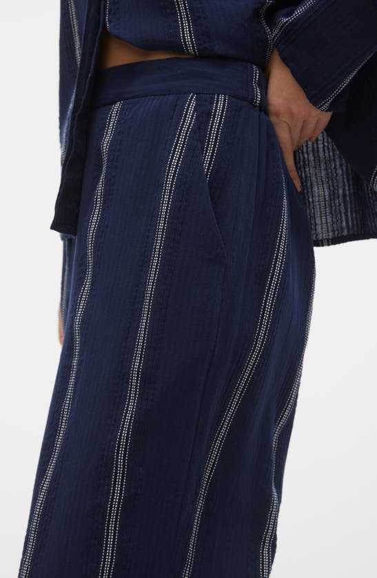 Shop Vero Moda Embroidered Stripe Cotton Wide Leg Pants In Navy Blazer/ Birch