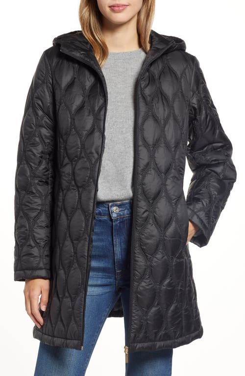 Gallery Quilted Water Resistant Hooded Coat in Black