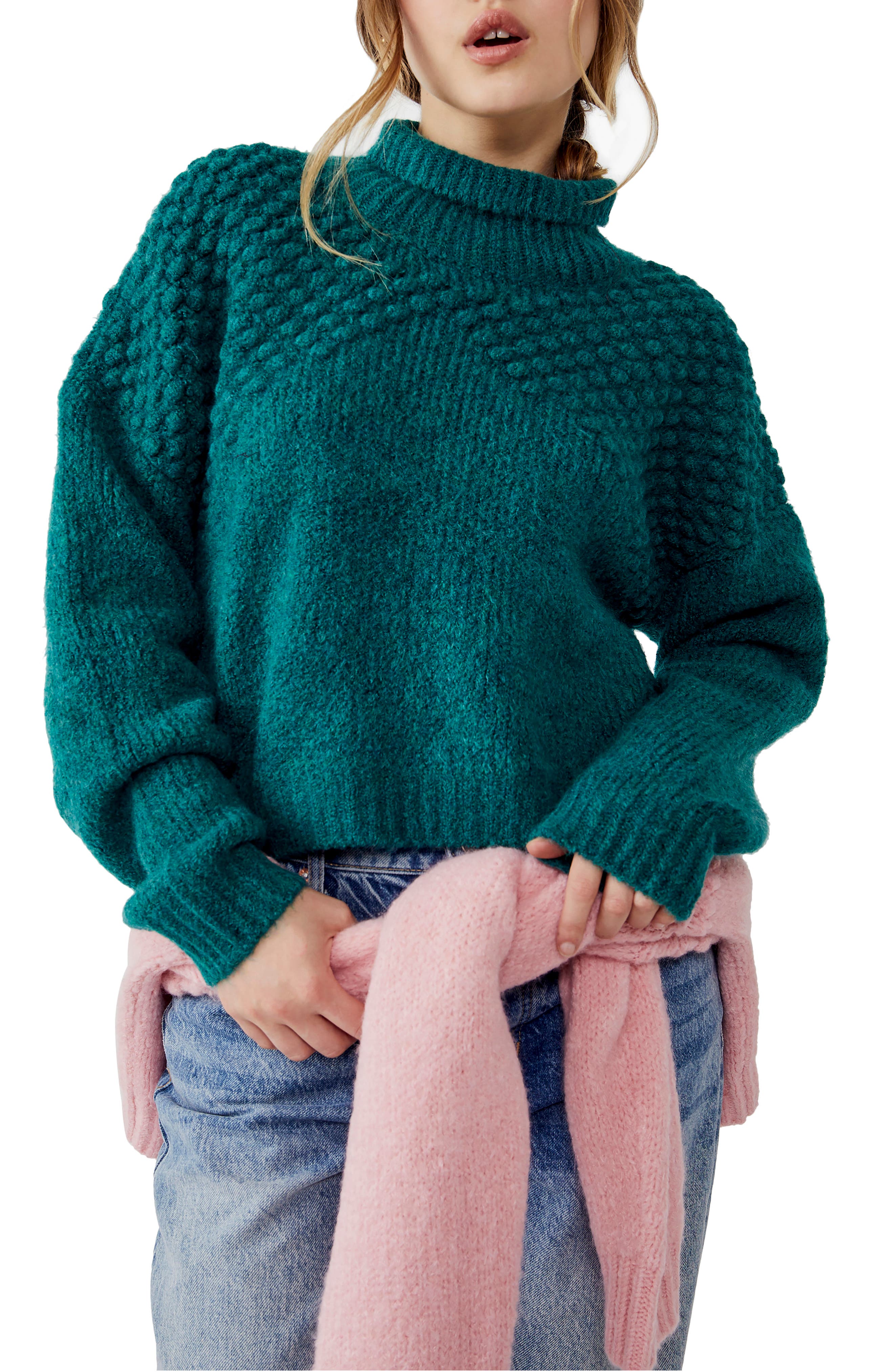 Free People Bradley Turtleneck Pullover Sweater Alpine Heather