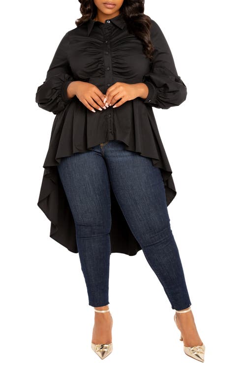 Buxom Couture High/low Peplum Shirt In Black