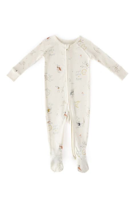 Nursery Rhyme Print Ribbed Fitted Organic Cotton One-Piece Pajamas (Baby)