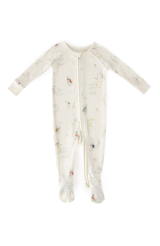 Shop Pehr Nursery Rhyme Print Ribbed Fitted Organic Cotton One-piece Pajamas In Over The Moon
