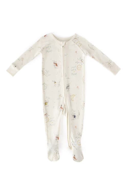 Pehr Nursery Rhyme Print Ribbed Fitted Organic Cotton One-Piece Pajamas in Over The Moon at Nordstrom, Size 0-3 M