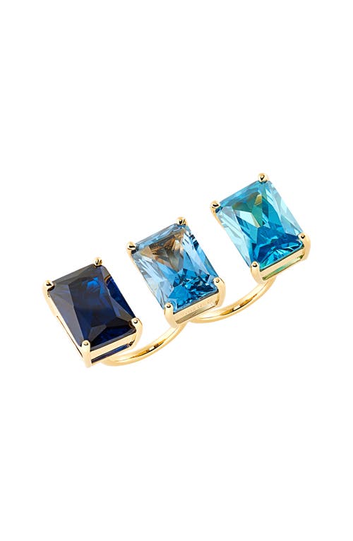 Ombré Three Stone Knuckle Ring in Gold Blue Ombre