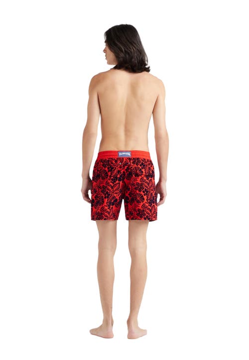 Vilebrequin Flowers Flocked Swim Shorts In Coquelicot