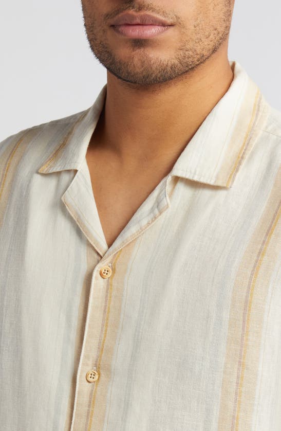 Shop Rails Amalfi Stripe Short Sleeve Linen Blend Button-up Shirt In Farro Dove Stripe