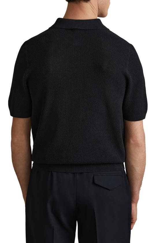 Shop Reiss Misto Mesh Button-up Polo Sweater In Navy/ Optic White