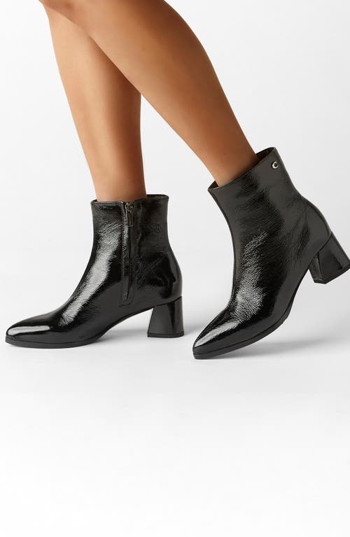 La Canadienne Ann Pointed Toe Bootie in Black Crinkle Patent 