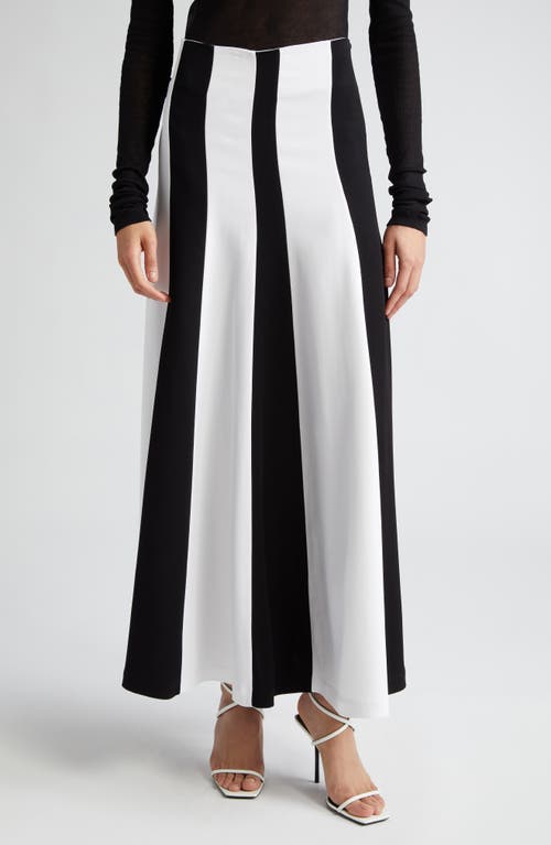 Two-Tone Stripe Maxi Skirt in Black White