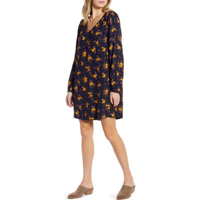 Treasure & Bond V-Neck Long Sleeve Shift Dress, Blue