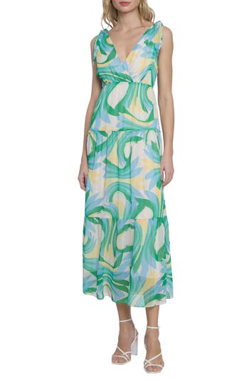 Donna Morgan For Maggy Tiered Maxi Sundress In Cream/blue