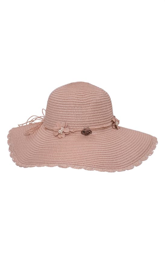 Shop Surell Flower Floppy Straw Hat In Pink