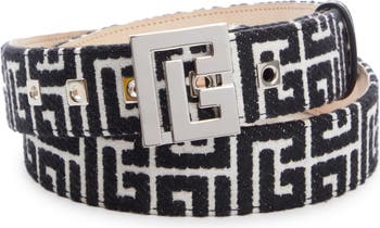 BALMAIN: leather belt with monogram buckle - Black