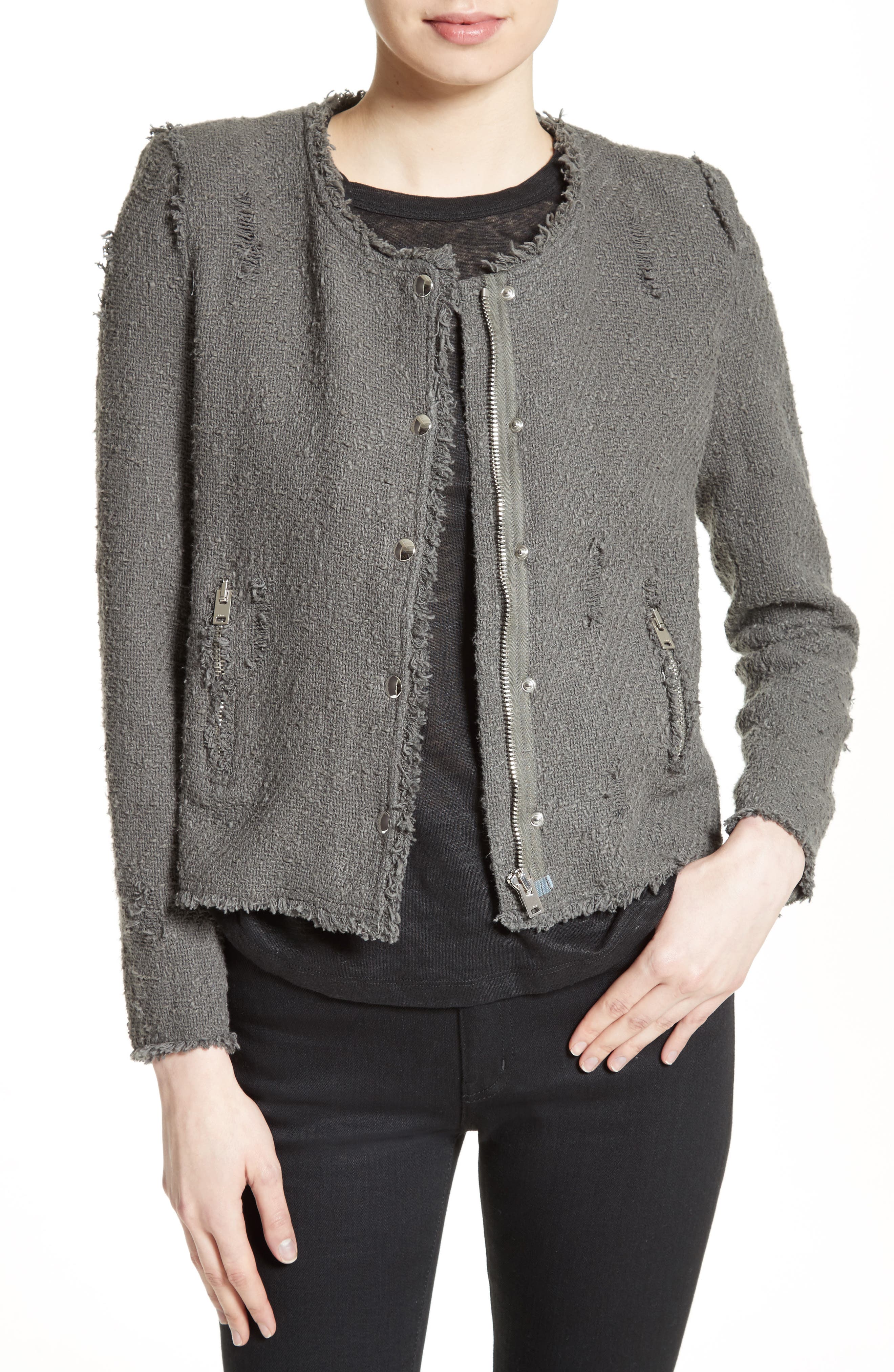 IRO Snap Front Crop Cotton Tweed Jacket Nordstrom