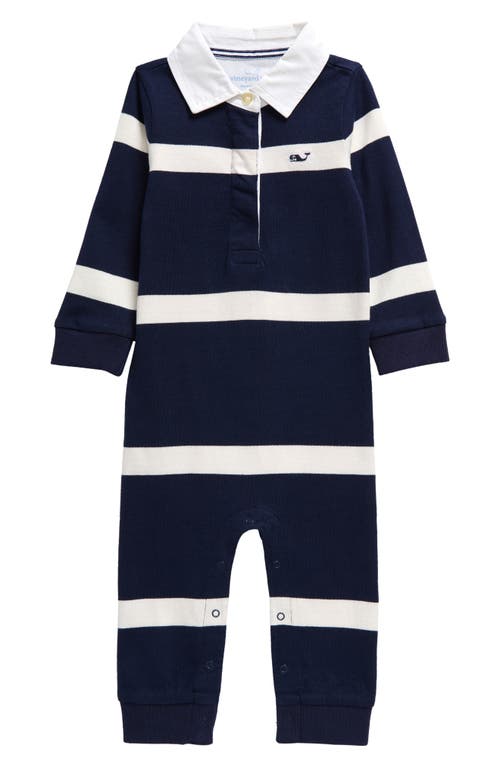 Shop Vineyard Vines Rugby Cotton Romper In Nautical Navy Stripe