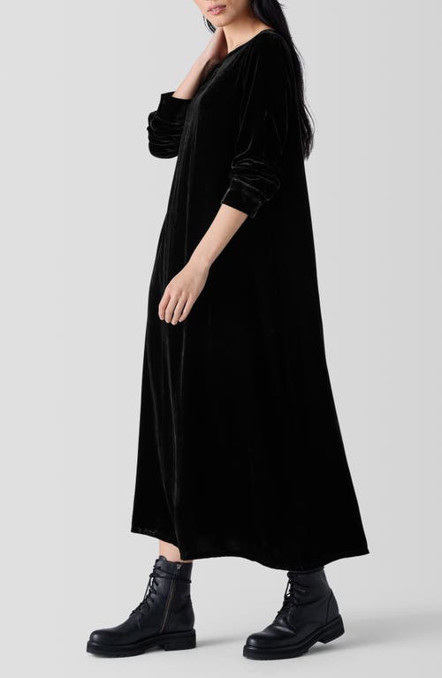 Shop Eileen Fisher Bateau Neck Long Sleeve Velvet Maxi Dress In Black