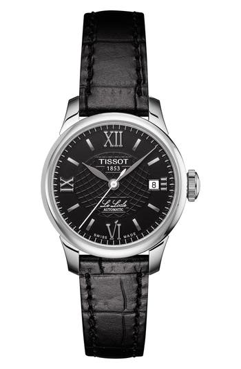 Shop Tissot T-classic Croc Embossed Leather Strap Watch, 25mm In Black/silver
