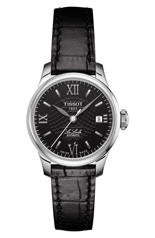Shop Tissot T-classic Croc Embossed Leather Strap Watch, 25mm In Black/silver