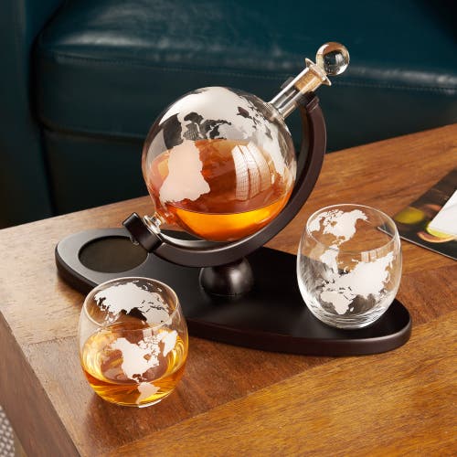 Viski Globe Decanter & Whiskey Tumblers Set Of 3 In Clear