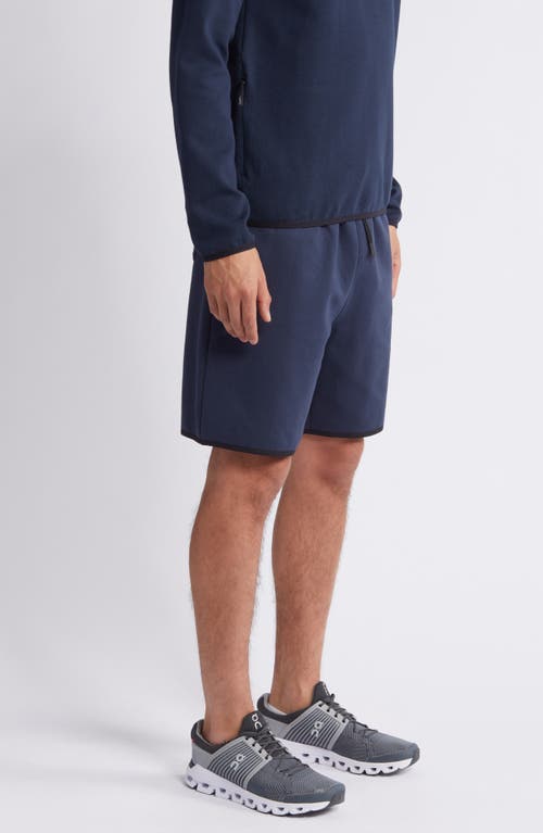 Shop Zella Powertek Stretch Cotton Blend Shorts In Navy Eclipse