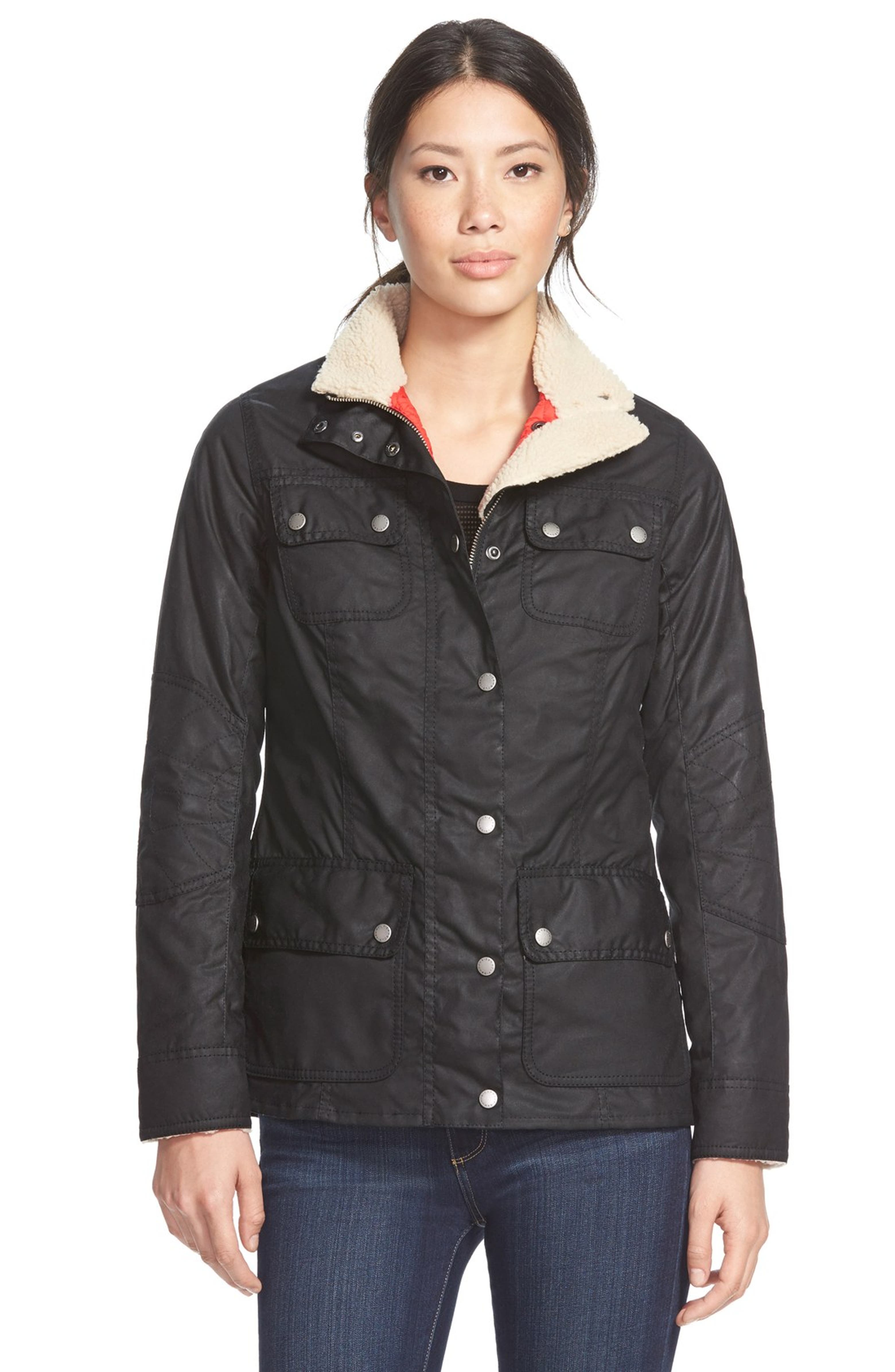 Barbour 'Bartlett' Faux Shearling Trim Waxed Cotton Jacket | Nordstrom