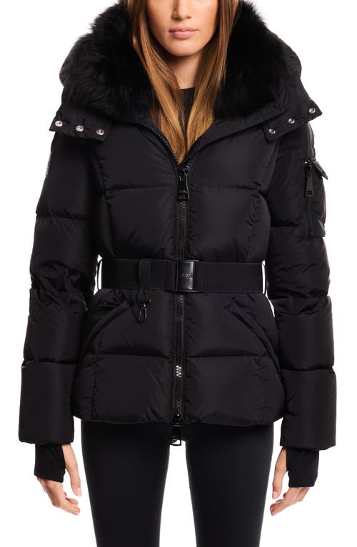 SAM. Delilah Water Resistant Down Puffer Coat with Removable Genuine Shearling Collar<br> in Black